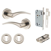 Oxford Lever Round Rose Entrance Kit w Separate High Security Lock Satin Nickel