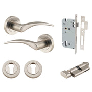 Oxford Lever Round Rose Entrance Kit w Separate High Security Lock Satin Nickel
