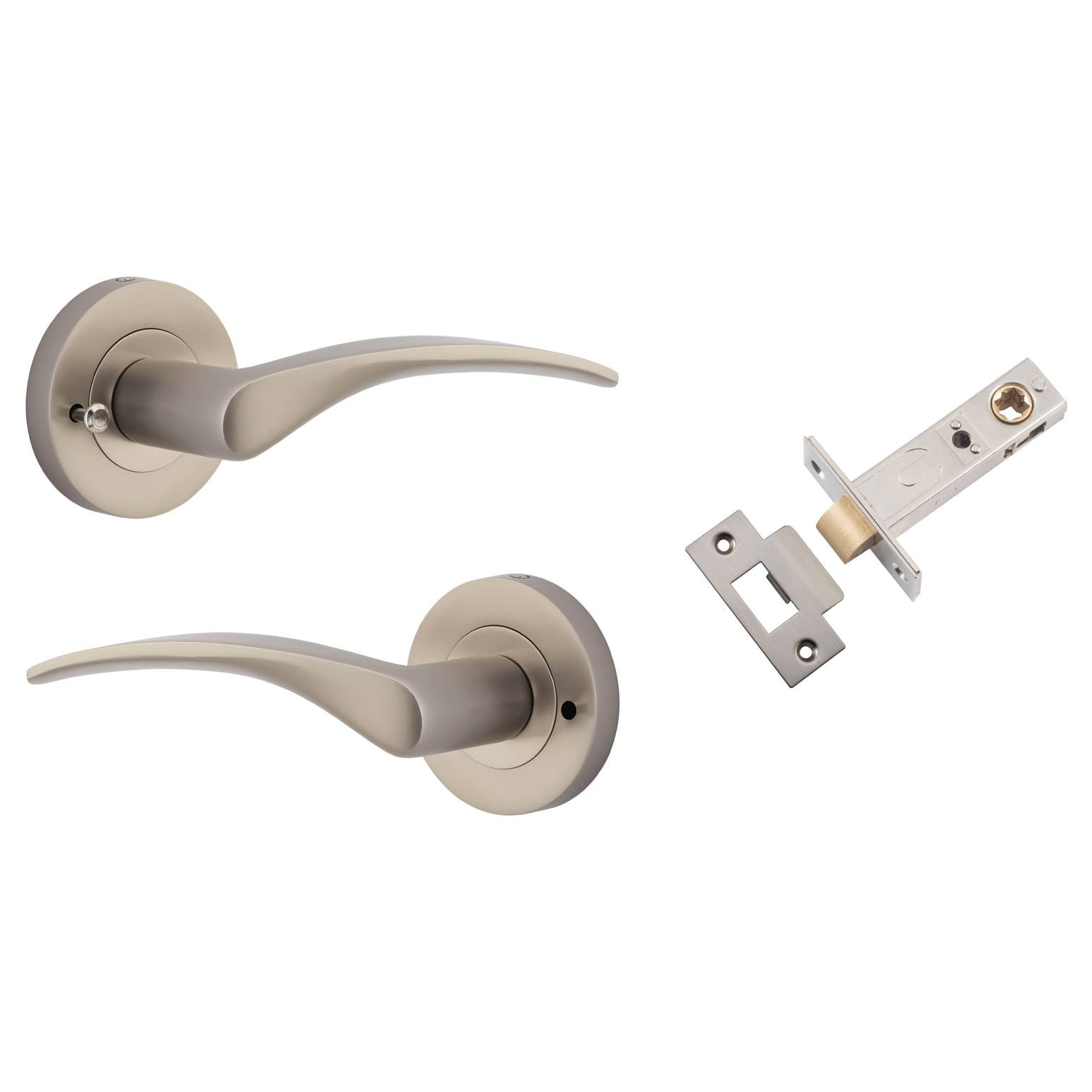 Oxford Lever Round Rose (Inbuilt Privacy) Satin Nickel