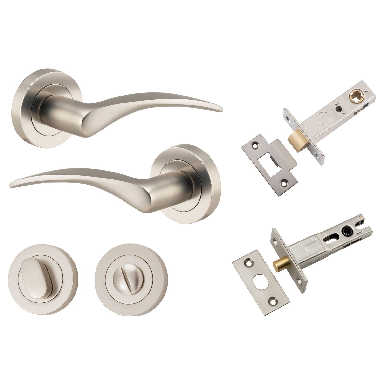 Oxford Lever Round Rose Privacy Kit w Separate Privacy Turn Satin Nickel