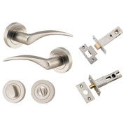 Oxford Lever Round Rose Privacy Kit w Separate Privacy Turn Satin Nickel