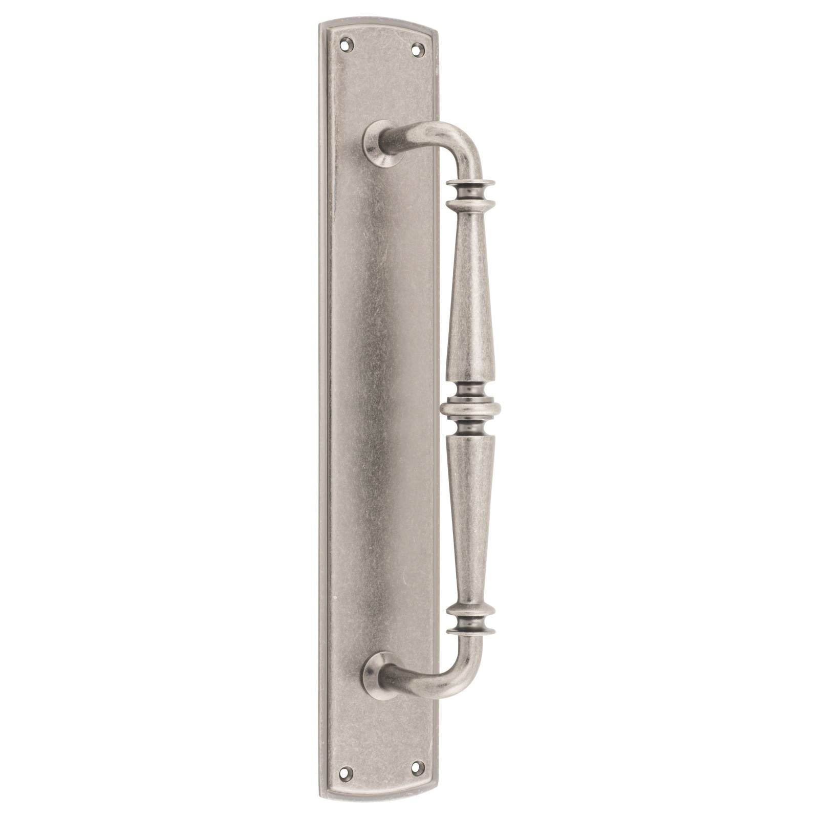 Sarlat Door Pull Handle on Backplate, Distressed Nickel