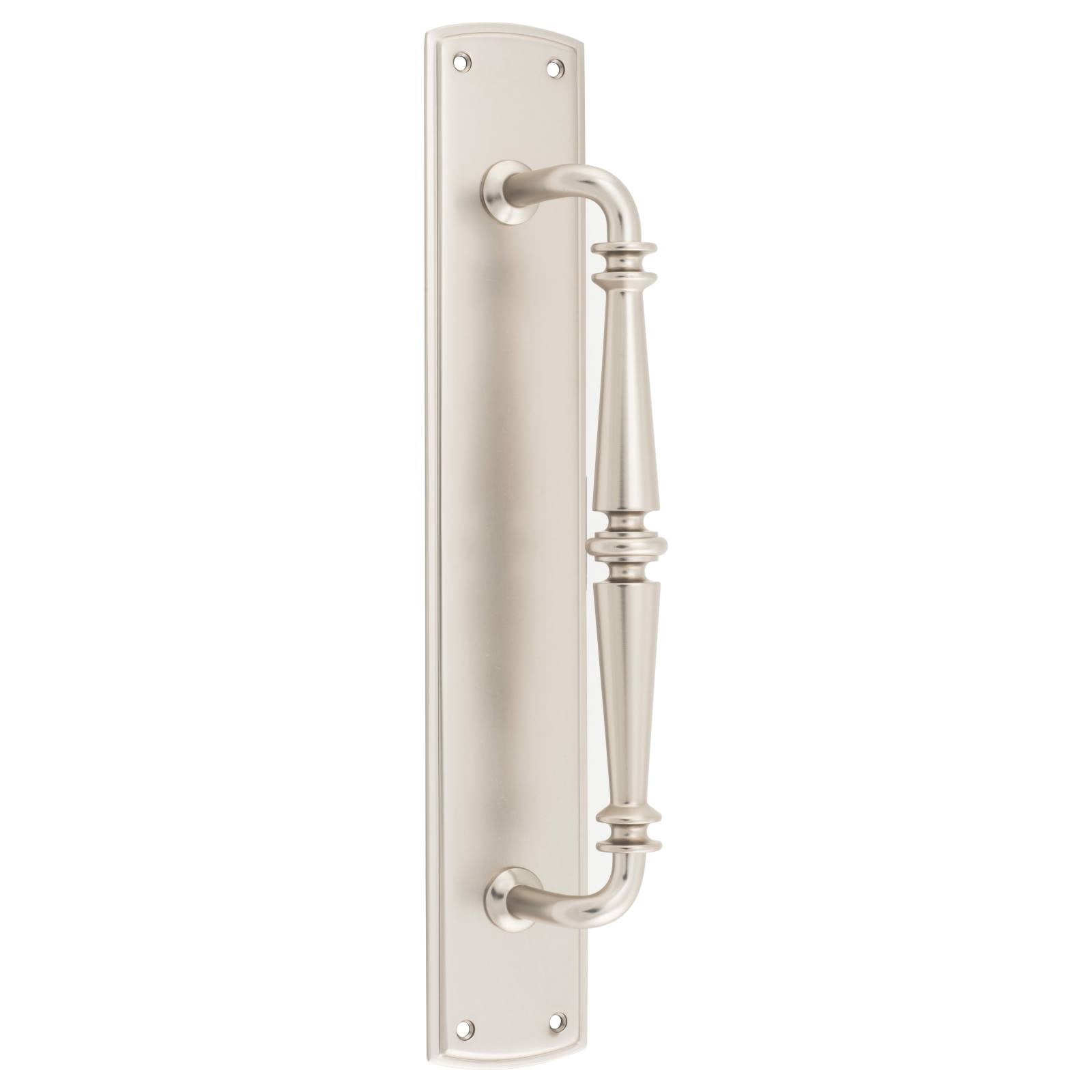 Sarlat Door Pull Handle on Backplate, Satin Nickel