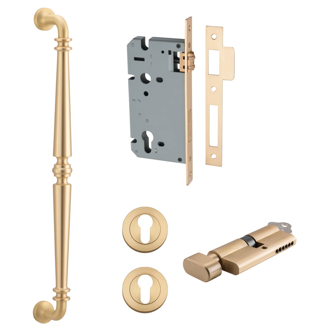 Sarlat Pull Handle 450mm Entrance Kit w Separate High Security Lock Brushed Brass