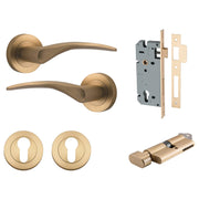 Oxford Lever Round Rose Entrance Kit w Separate High Security Lock Brushed Brass