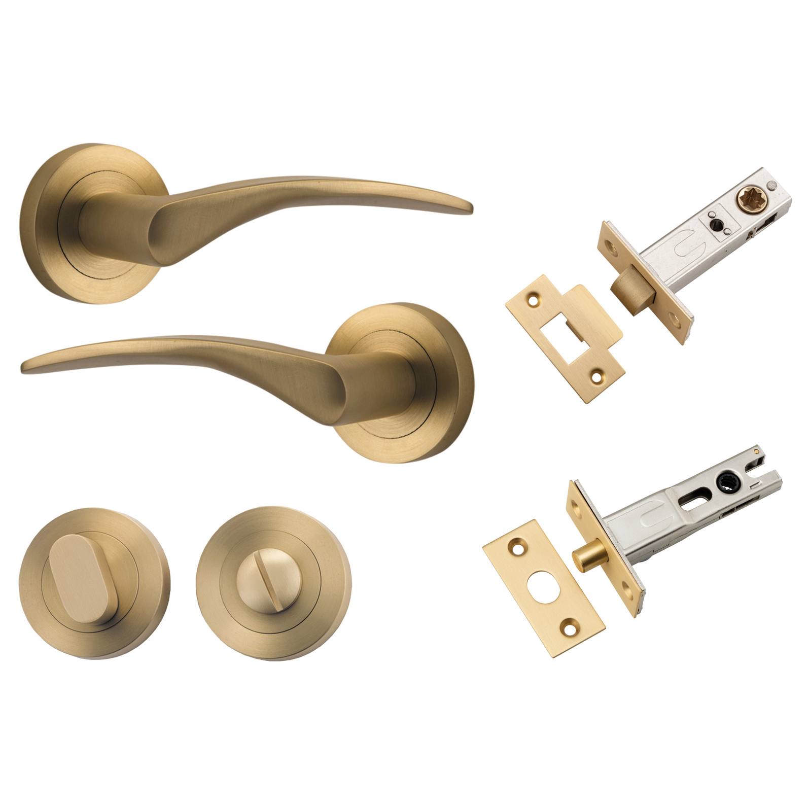 Oxford Lever Round Rose Privacy Kit with Separate Privacy Turn Brushed Brass