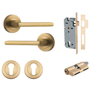 Baltimore Lever Round Rose Entrance Kit w Separate High Security Lock Brushed Brass