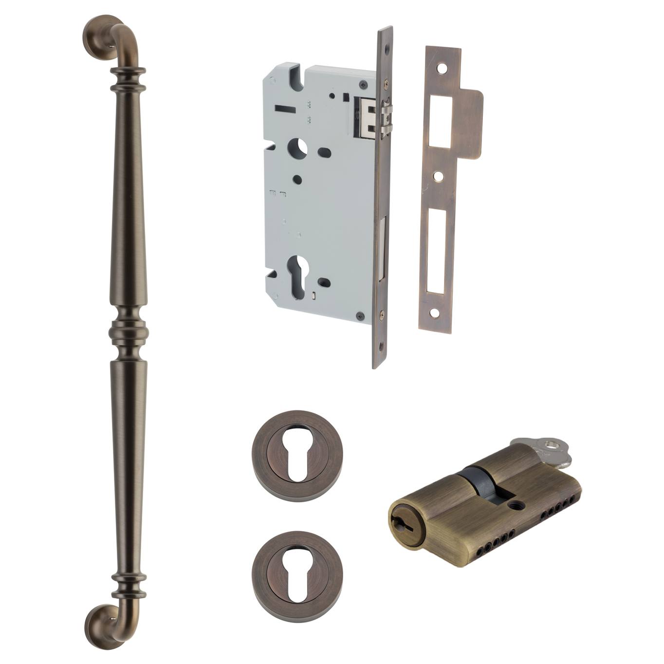 Sarlat Pull Handle 450mm Entrance Kit w Separate High Security Lock Signature Brass