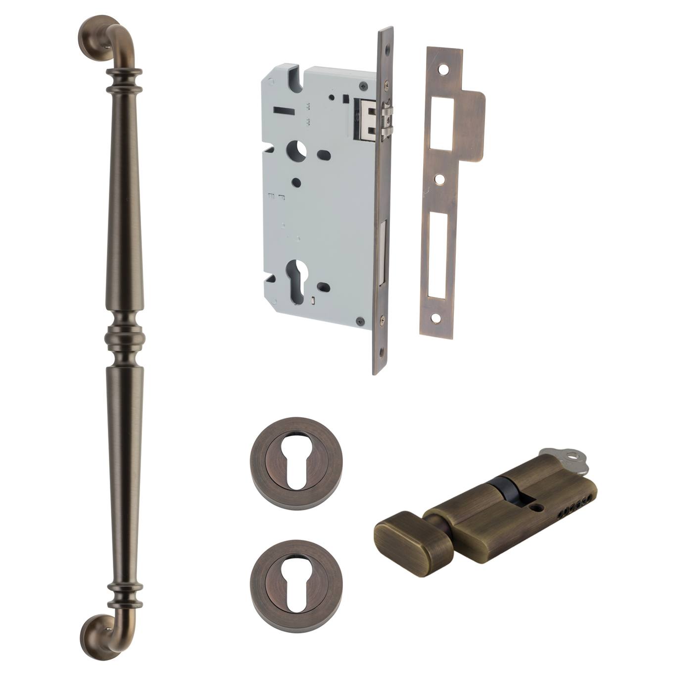 Sarlat Pull Handle 450mm Entrance Kit with Separate High Security Lock Signature Brass