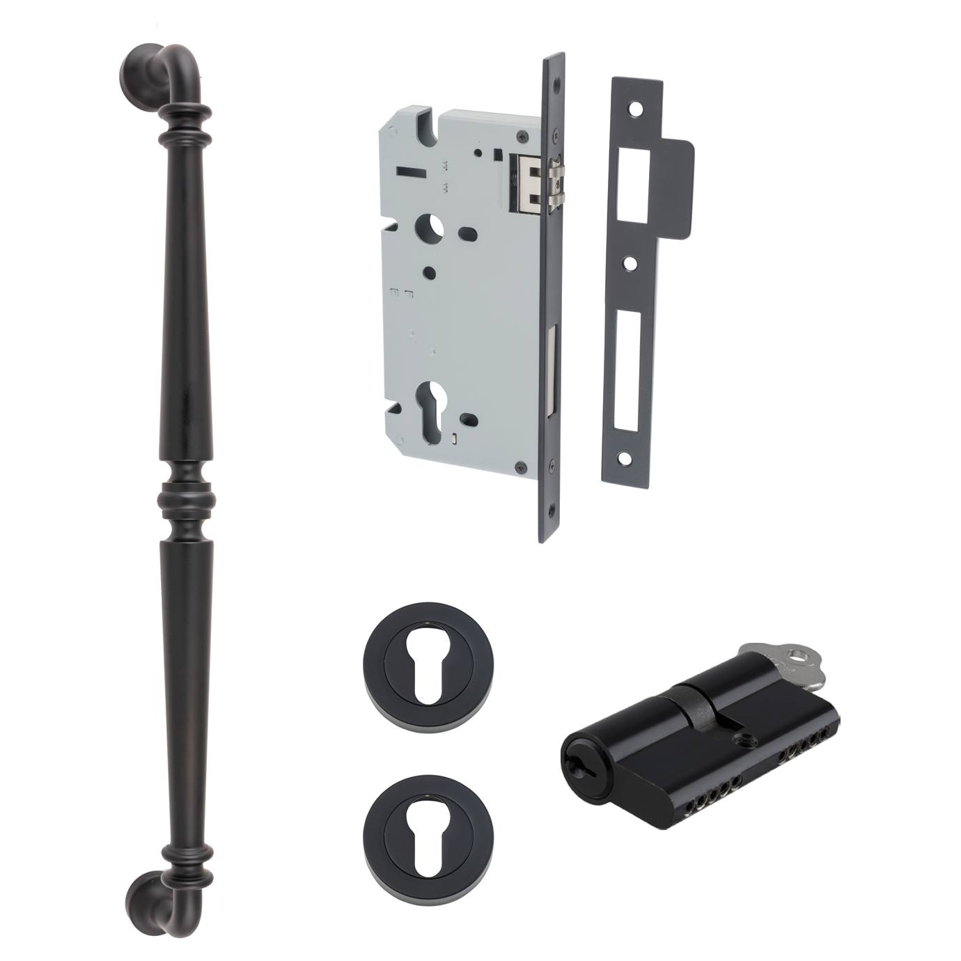 Sarlat Pull Handle 450mm Entrance Kit w Separate High Security Lock Matt Black