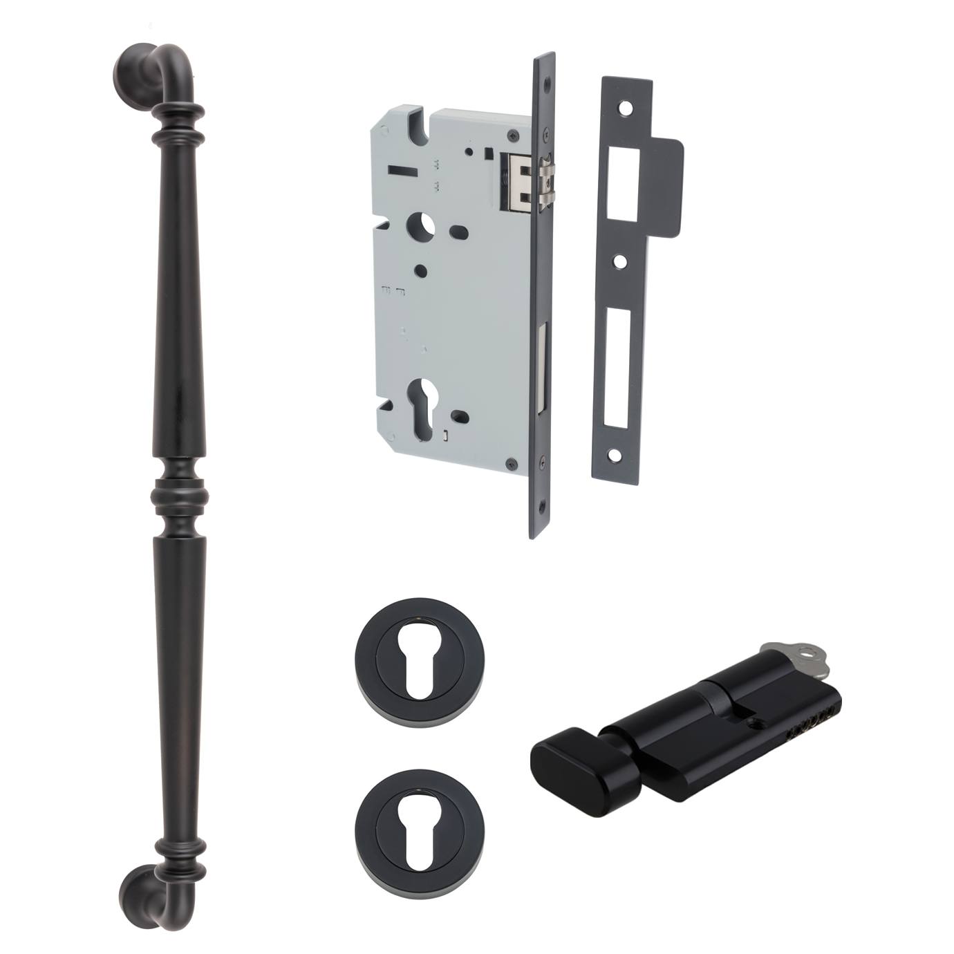Sarlat Pull Handle 450mm Entrance Kit w Separate High Security Lock Matt Black