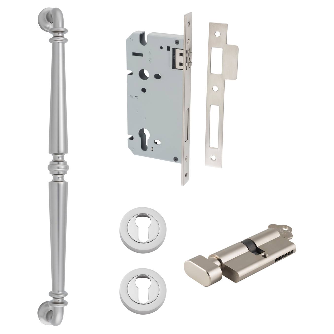 Sarlat Pull Handle 450mm Entrance Kit w Separate High Security Lock Satin Nickel