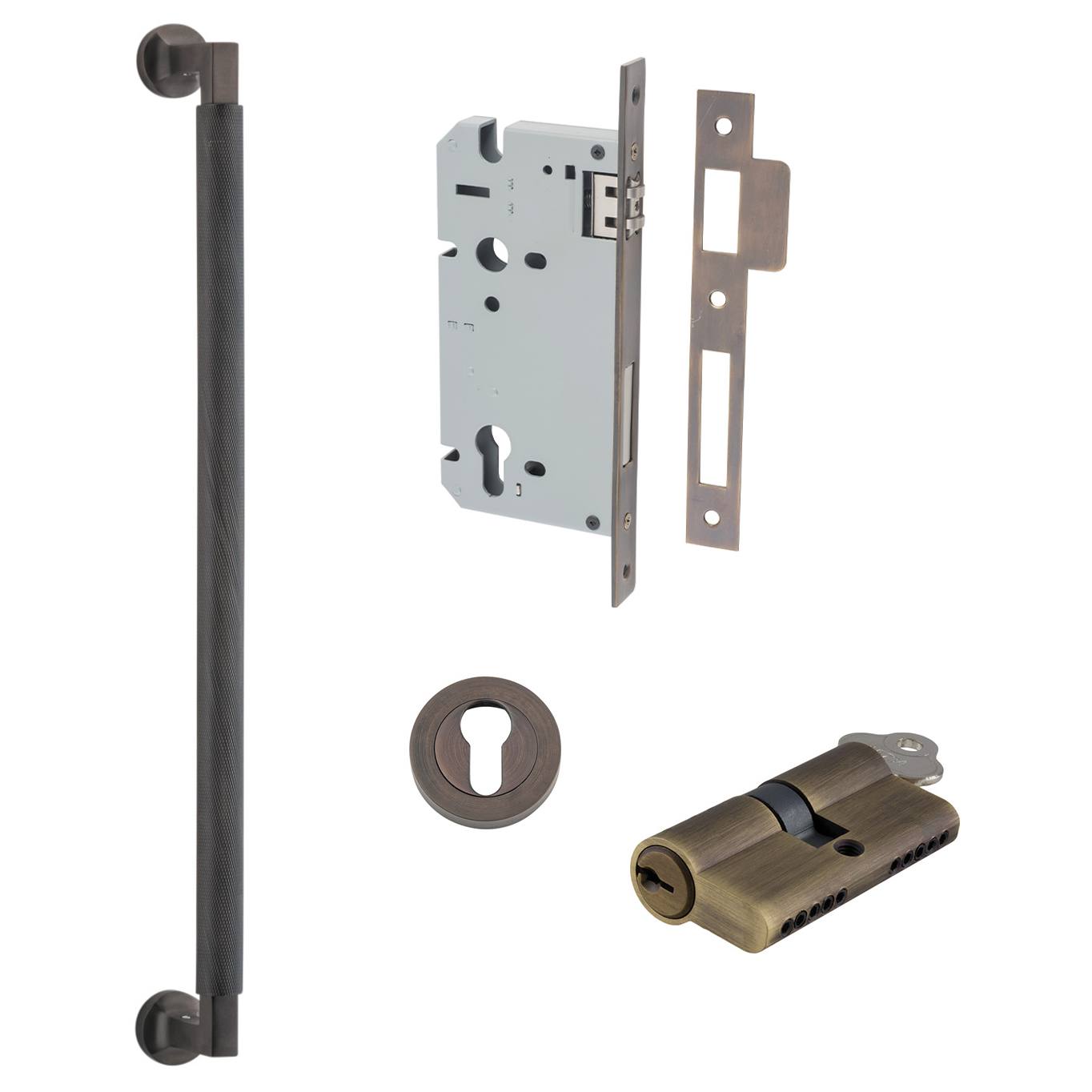 Brunswick Pull Handle 450mm Entrance Kit w Separate High Security Lock Signature Brass