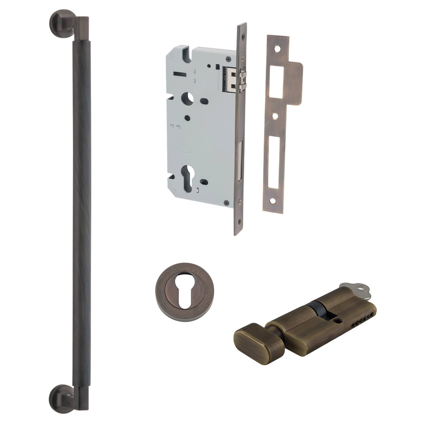 Brunswick Pull Handle 450mm Entrance Kit w Separate High Security Lock Signature Brass