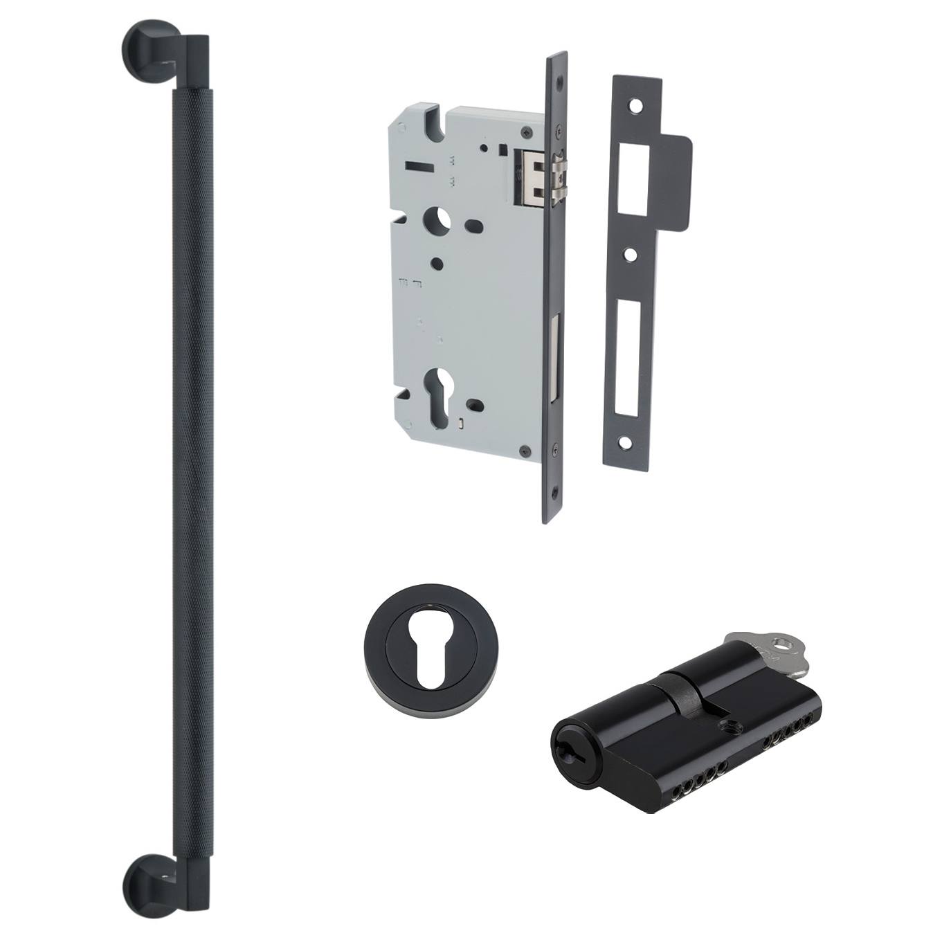 Brunswick Pull Handle 450mm Entrance Kit w Separate High Security Lock Matt Black