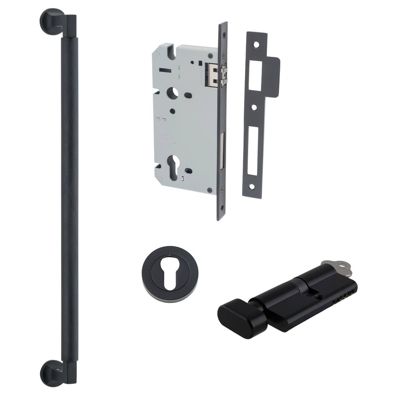 Brunswick Pull Handle 450mm Entrance Kit w Separate High Security Lock Matt Black