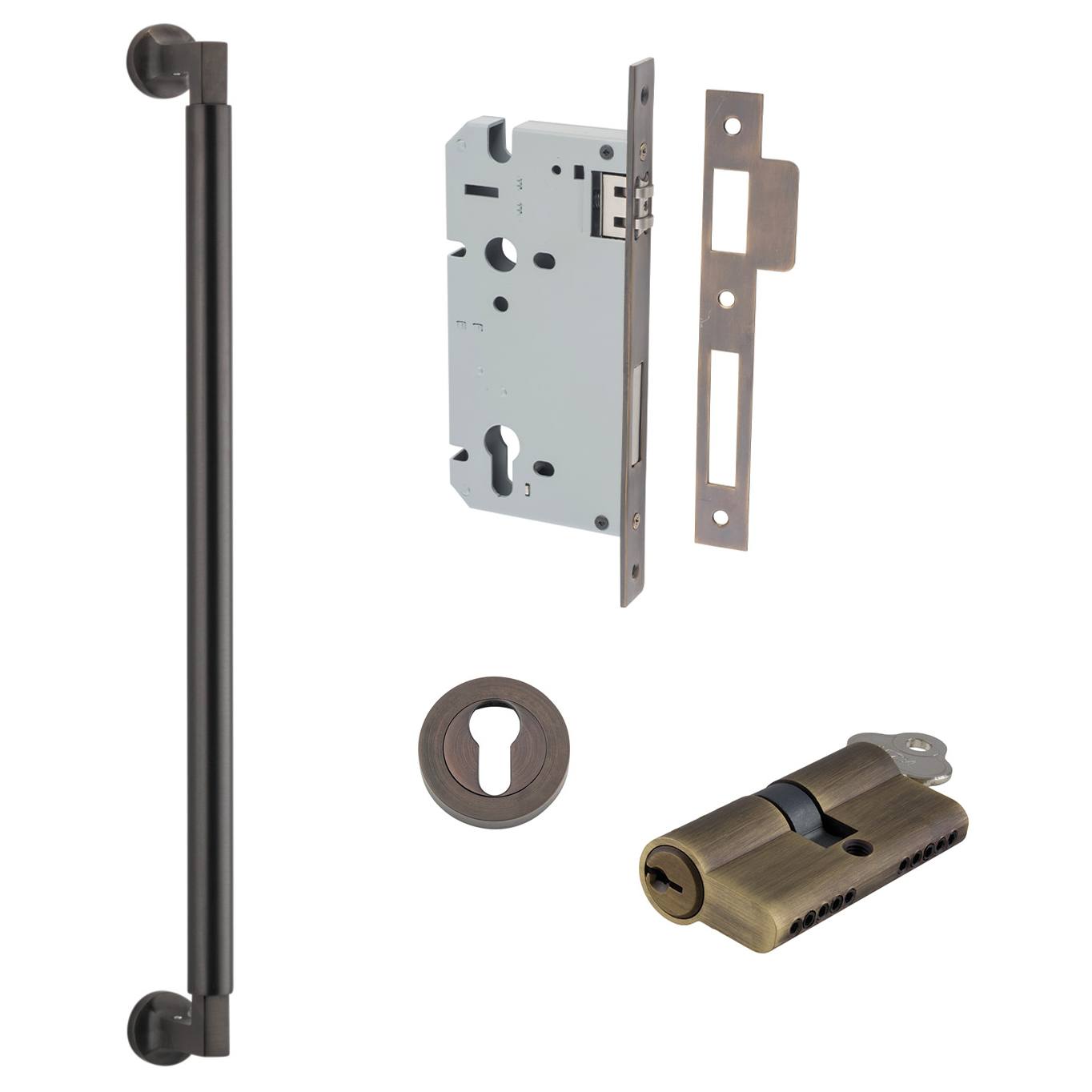 Berlin Pull Handle 450mm Entrance Kit w Separate High Security Lock Signature Brass