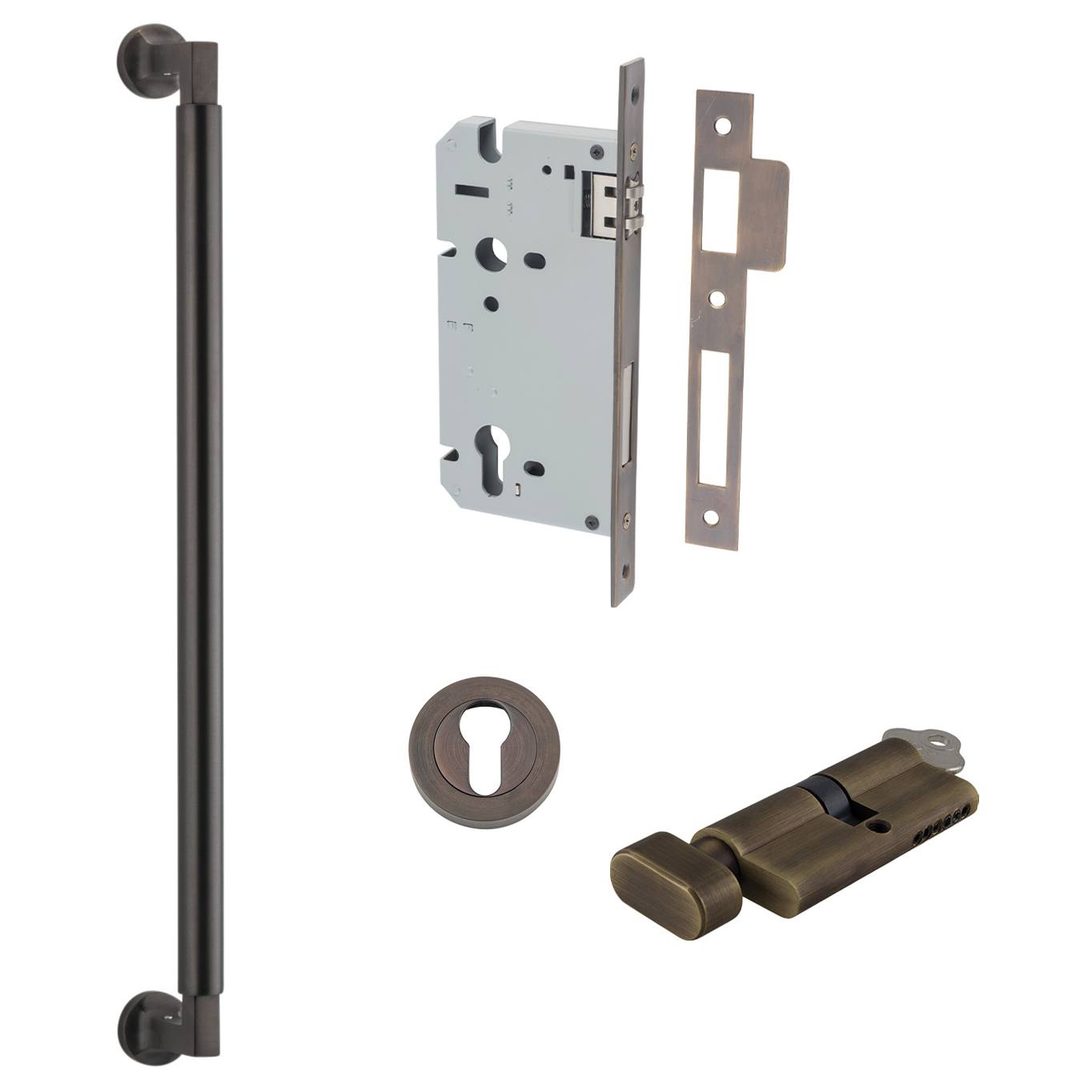 Berlin Pull Handle 450mm Entrance Kit w Separate High Security Lock Signature Brass