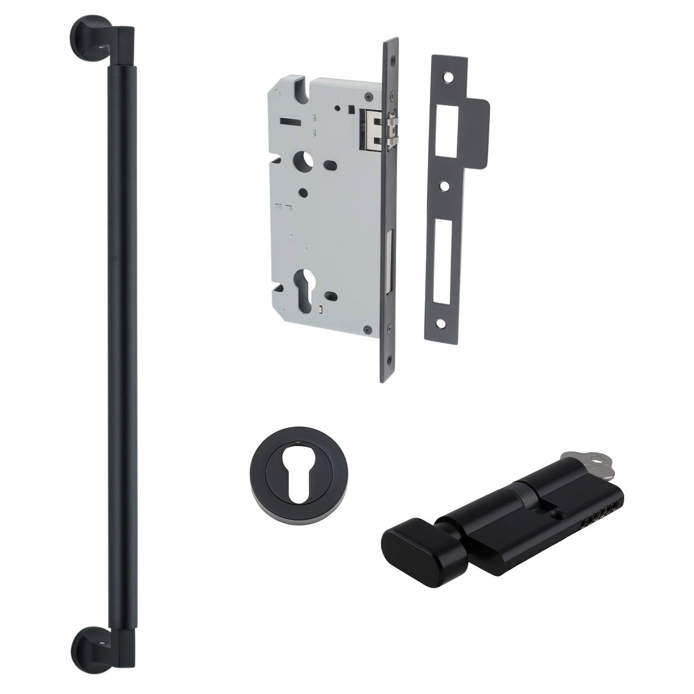 Berlin Pull Handle 450mm Entrance Kit w Separate High Security Lock Matt Black