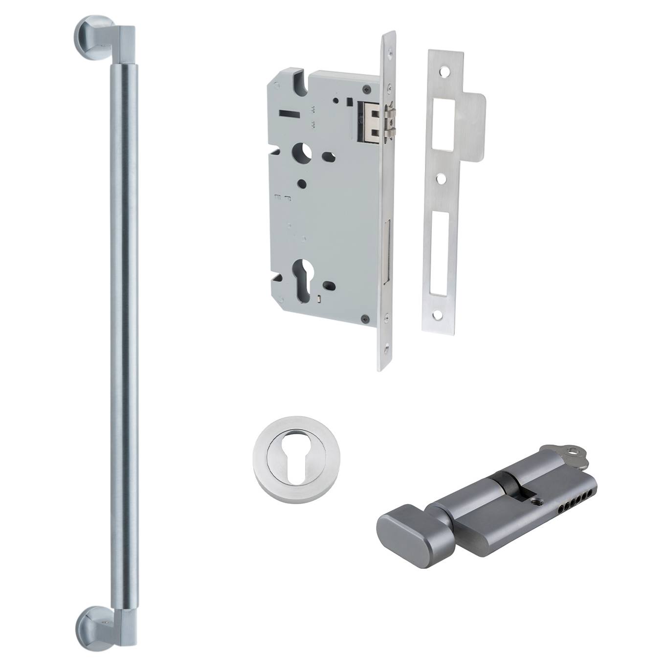 Berlin Pull Handle 450mm Entrance Kit w Separate High Security Lock Brushed Chrome