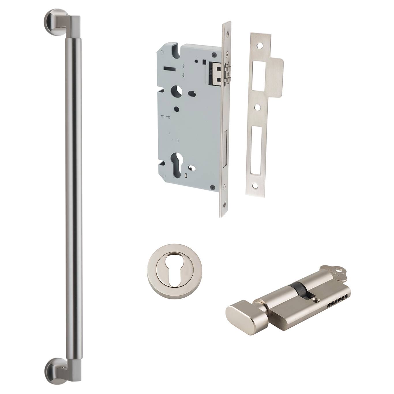 Berlin Pull Handle 450mm Entrance Kit w Separate High Security Lock Satin Nickel