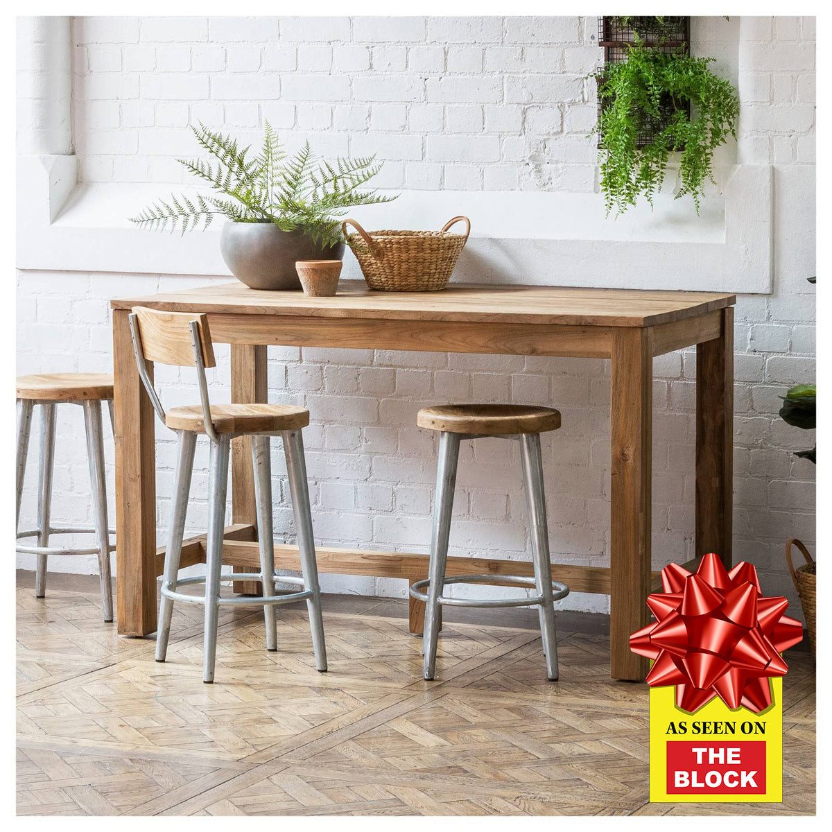 Camira 150cm Reclaimed Teak Bar Table, Natural