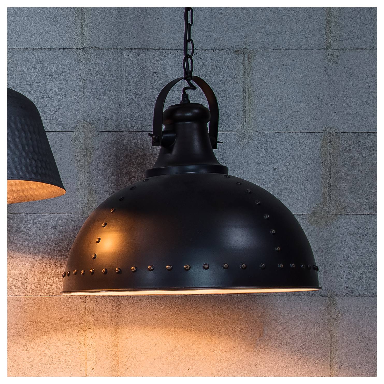Templehof Iron Pendant Light, Dark Grey & White