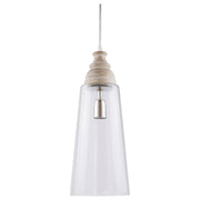 Holstein  Clear Glass & Wood Pendant Light, White Wash Timber