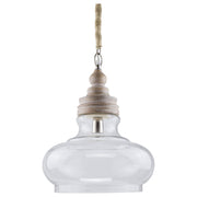 Franz  Clear Glass & Wood Pendant Light, White Washed