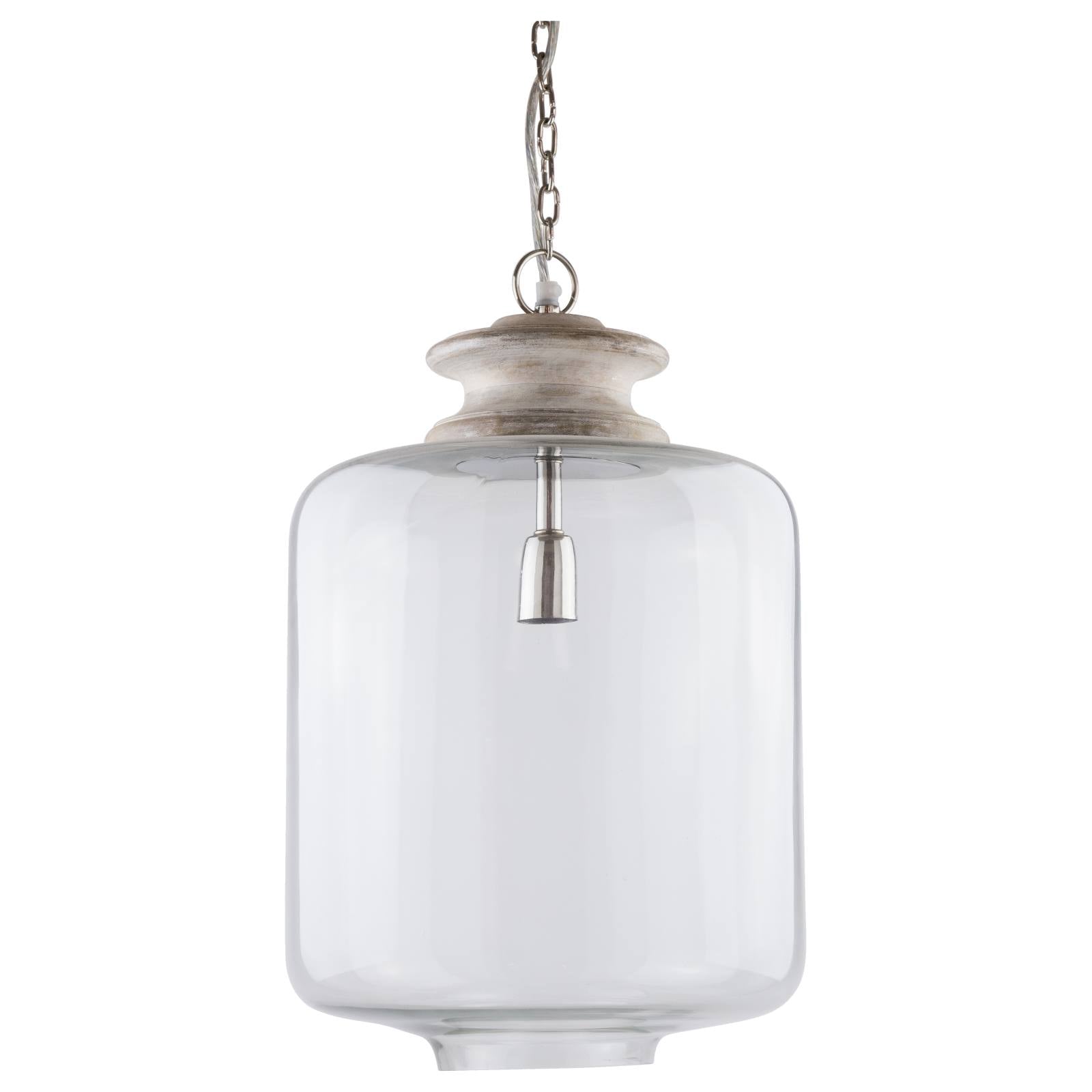 Norden Clear Glass & Wood Pendant Light, White