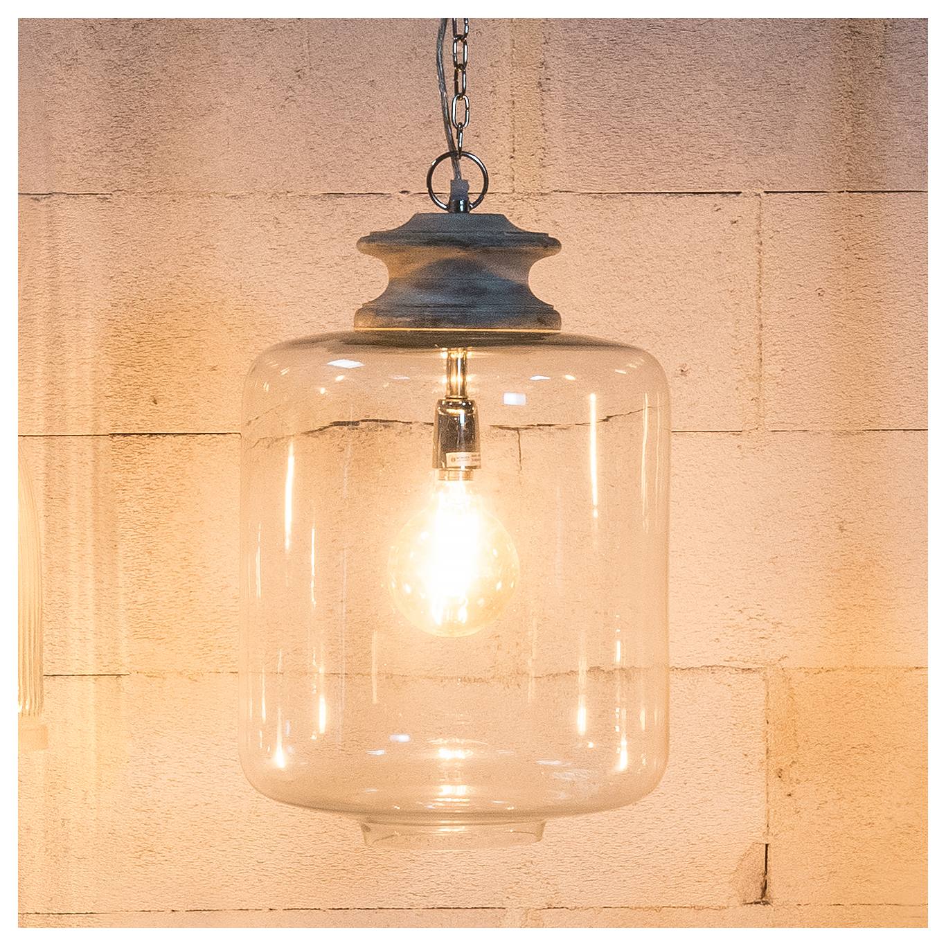 Norden Clear Glass & Wood Pendant Light, White