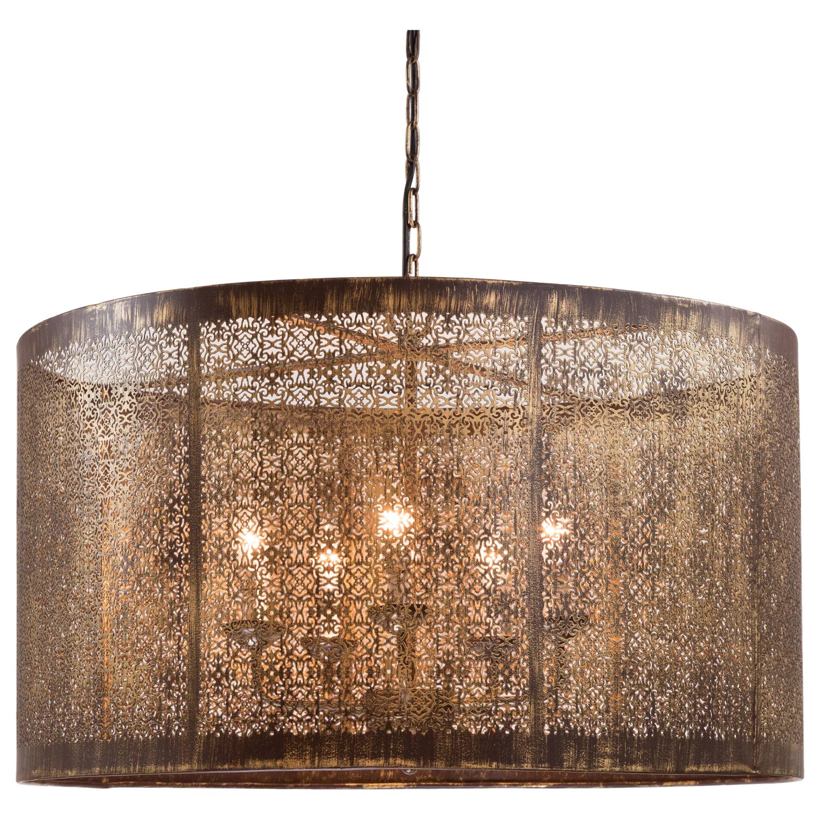 Meknes 5 Light Iron Pendant, Antique Gold