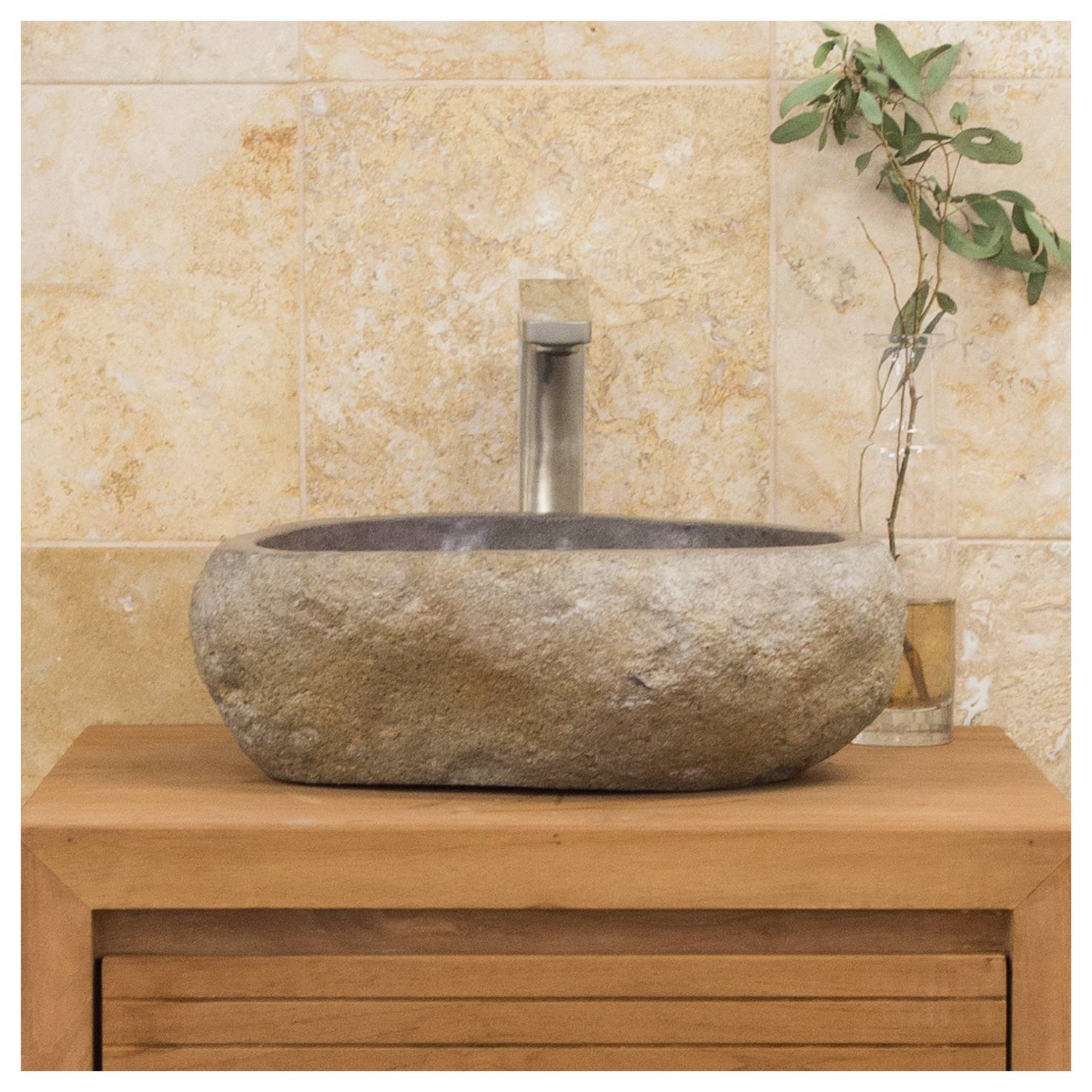 Maputo Small Riverstone Wash Basin, Natural Finish