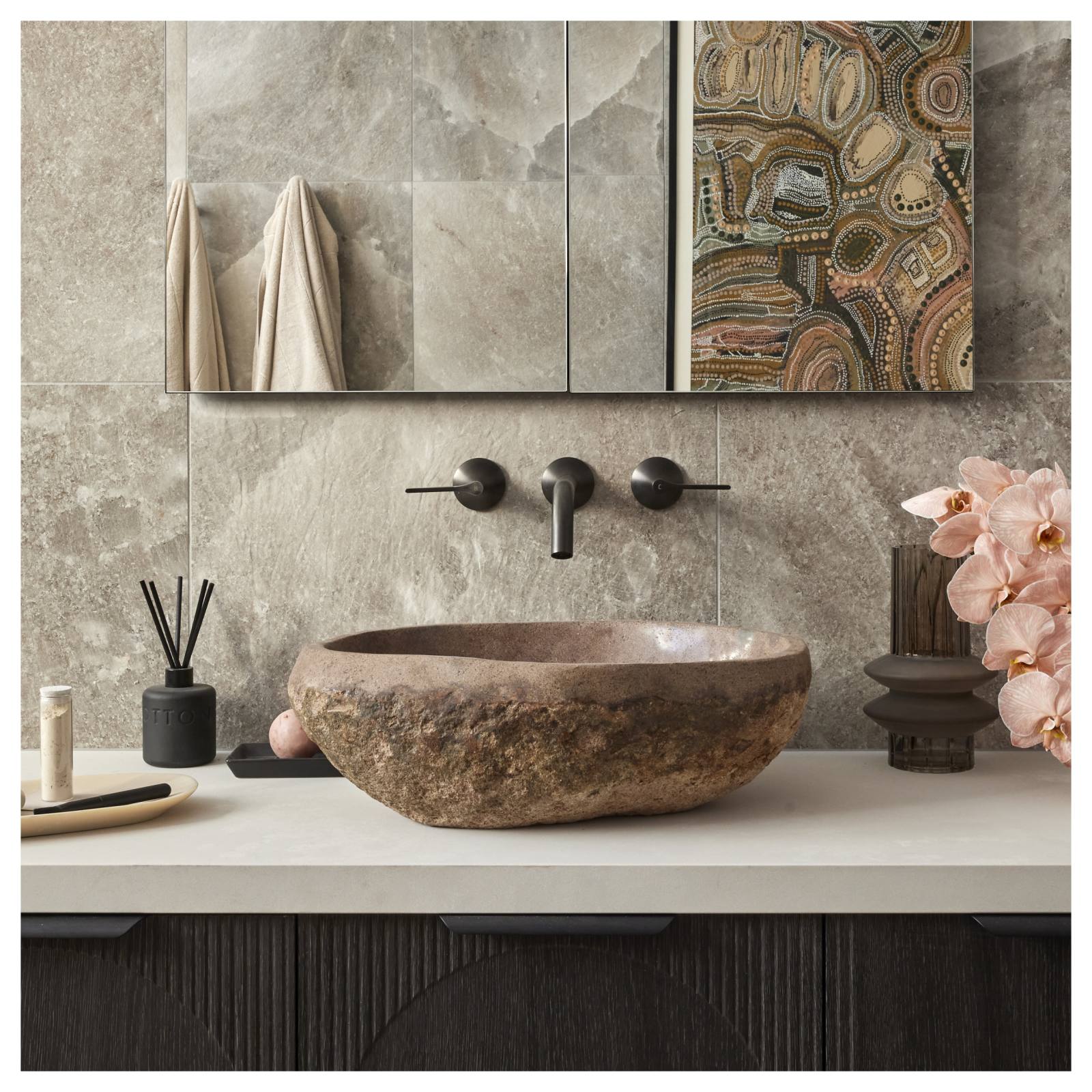 Maputo Medium Riverstone Wash Basin, Natural