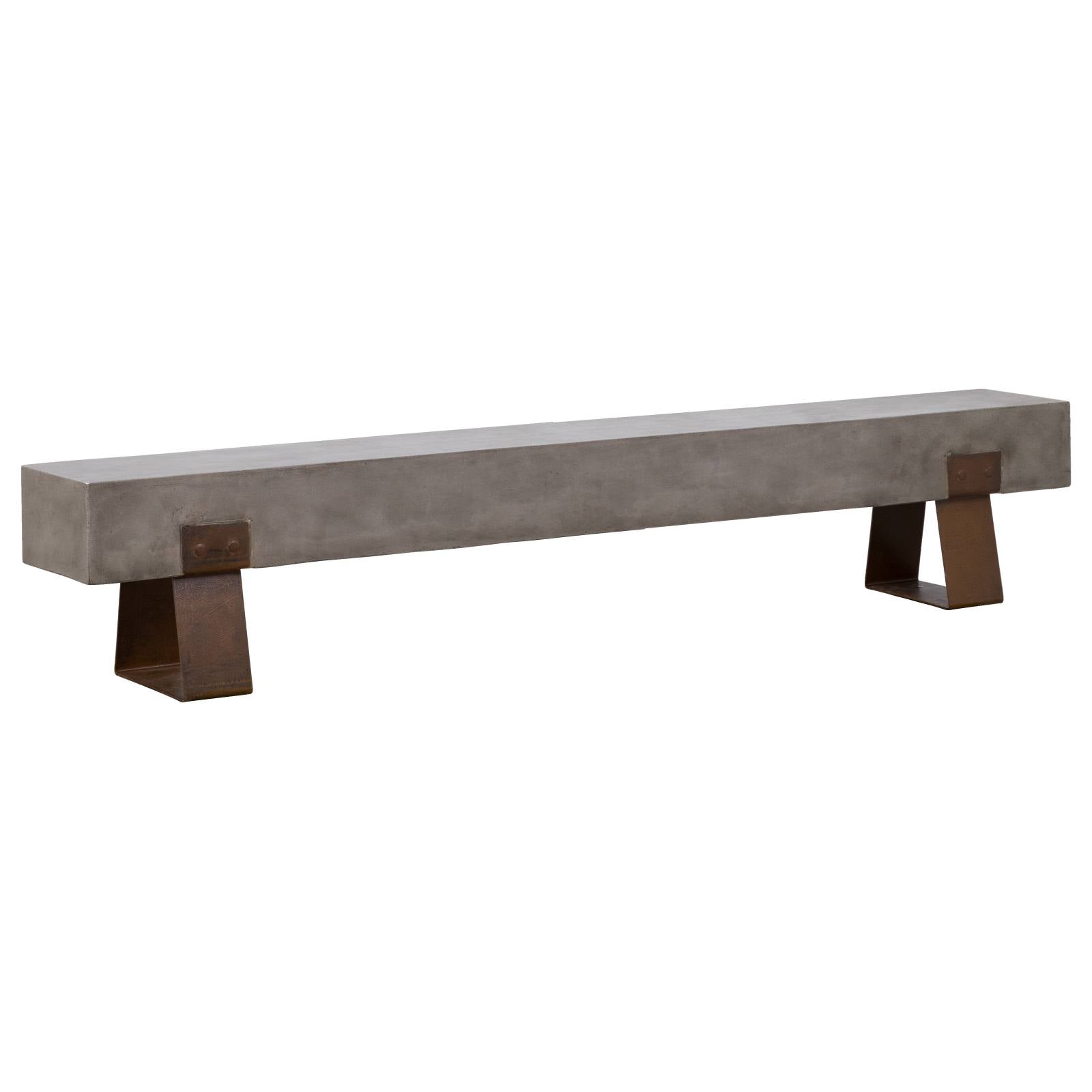 Vault 220cm Concrete Bench, Dark Grey & Rust Legs