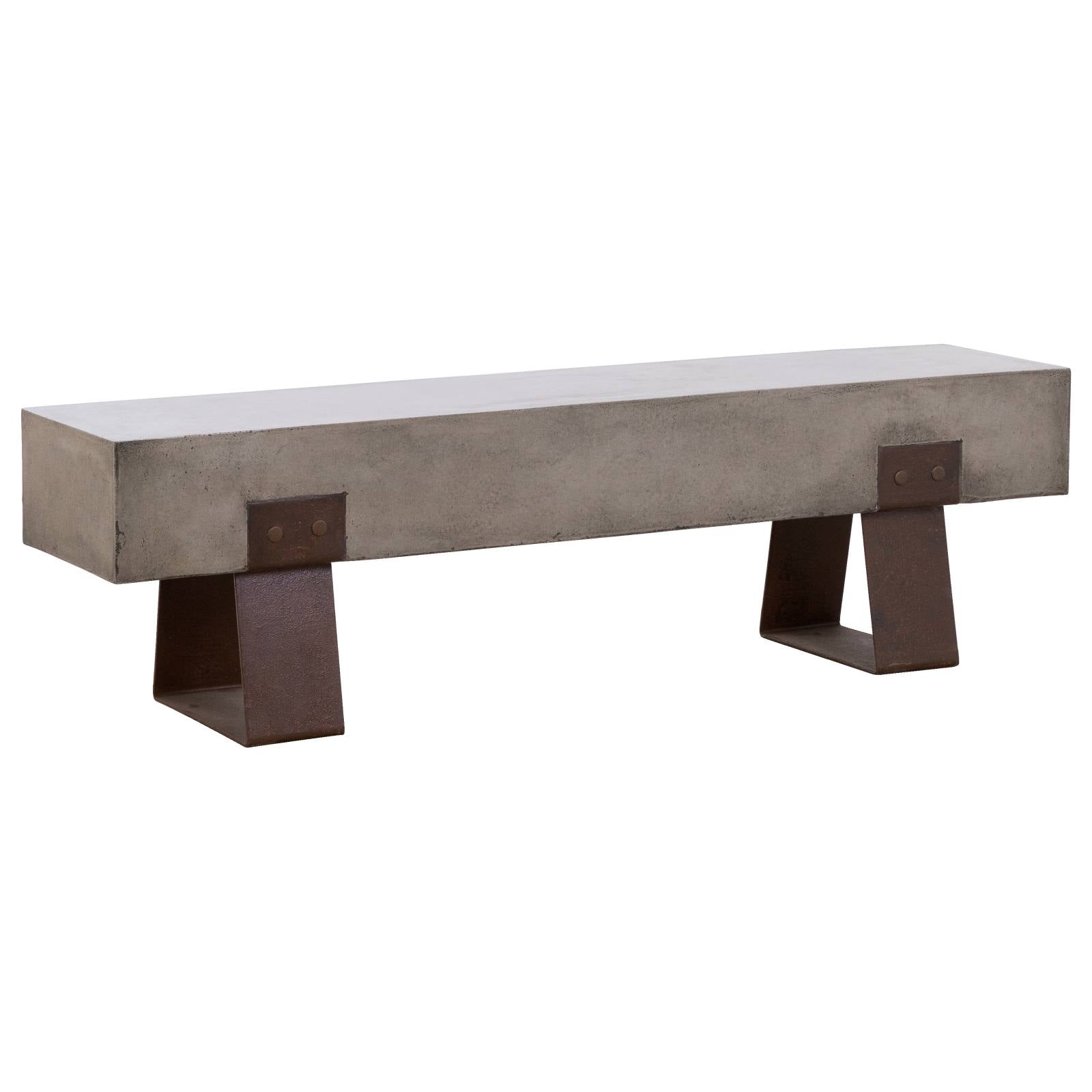 Vault 160cm Concrete Bench, Dark Grey & Rust Steel Legs