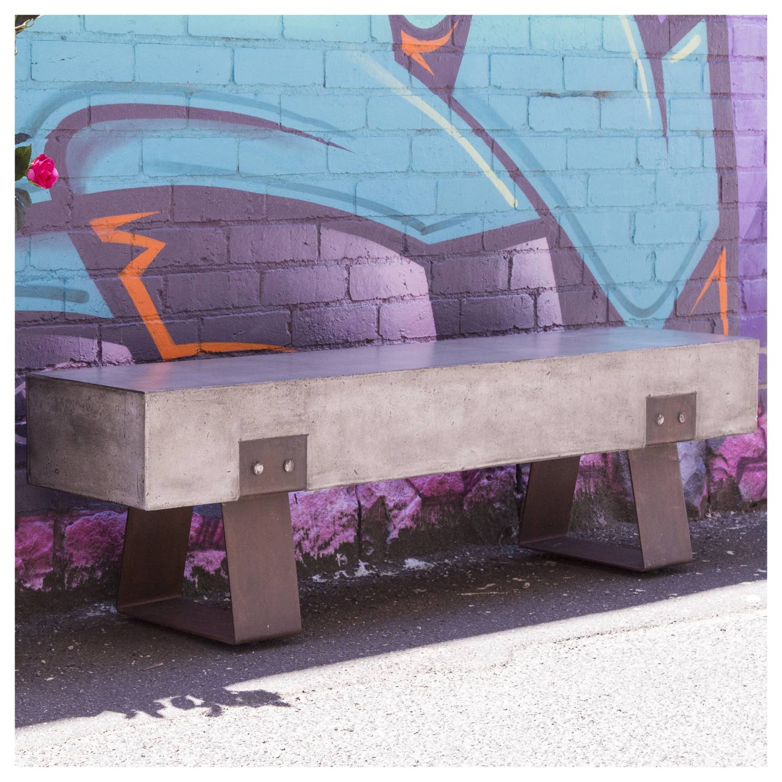 Vault 160cm Concrete Bench, Dark Grey & Rust Steel Legs