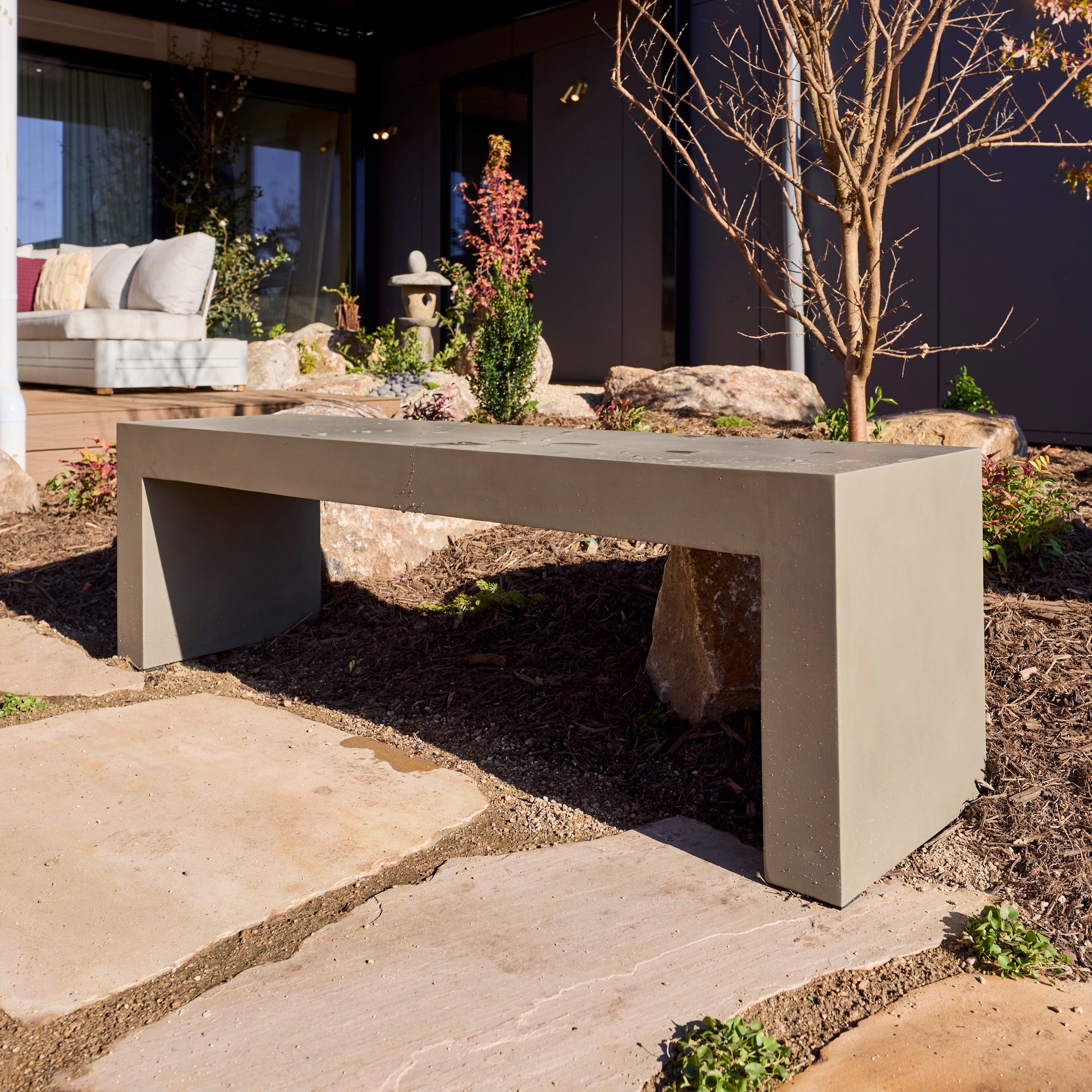 Abbas 160cm Polished Concrete Bench, Dark Grey