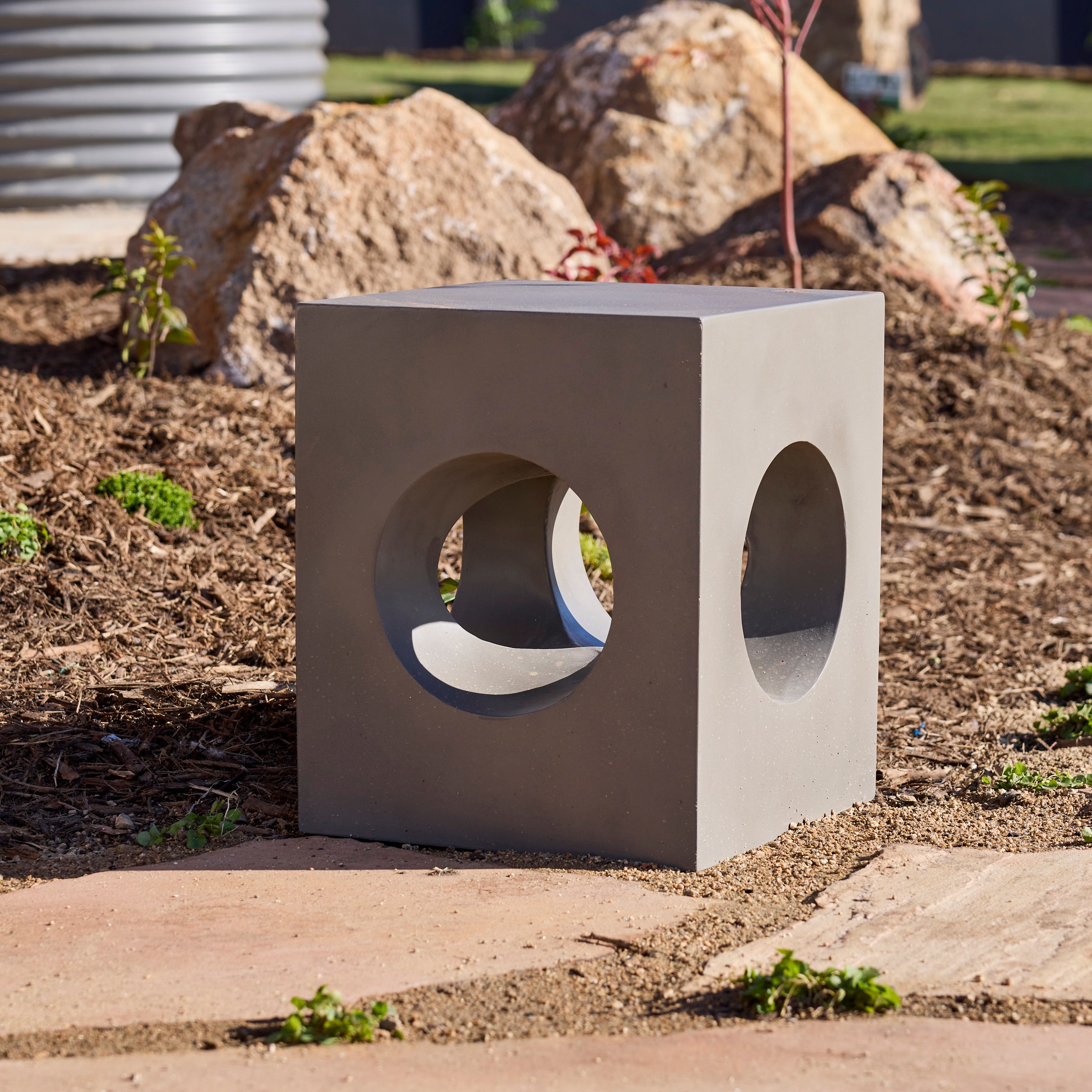 Maxi Polished Concrete Stool, Dark Grey