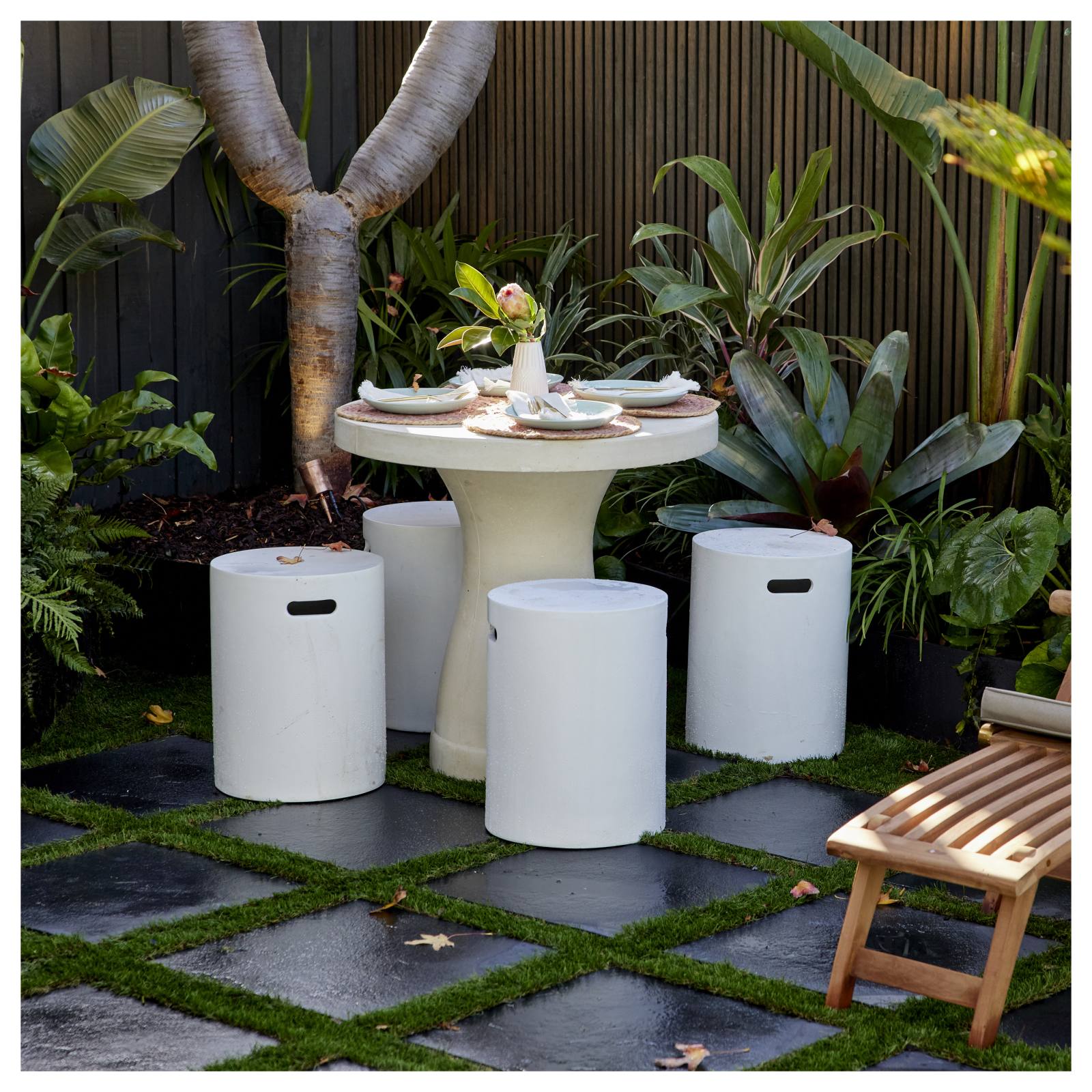 Babar 35x46cm Polished Concrete Stool, Bianca White