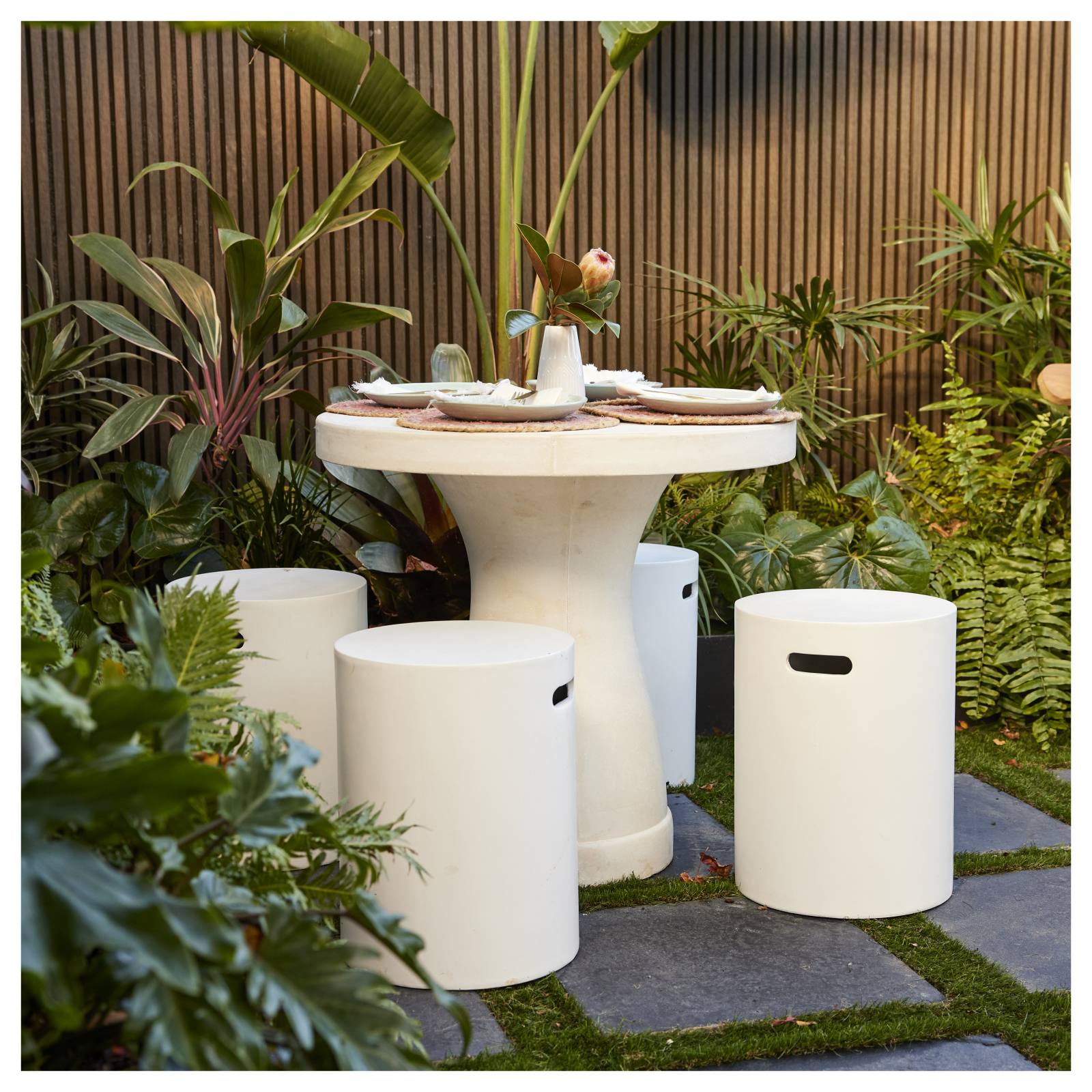 Babar 35x46cm Polished Concrete Stool, Bianca White