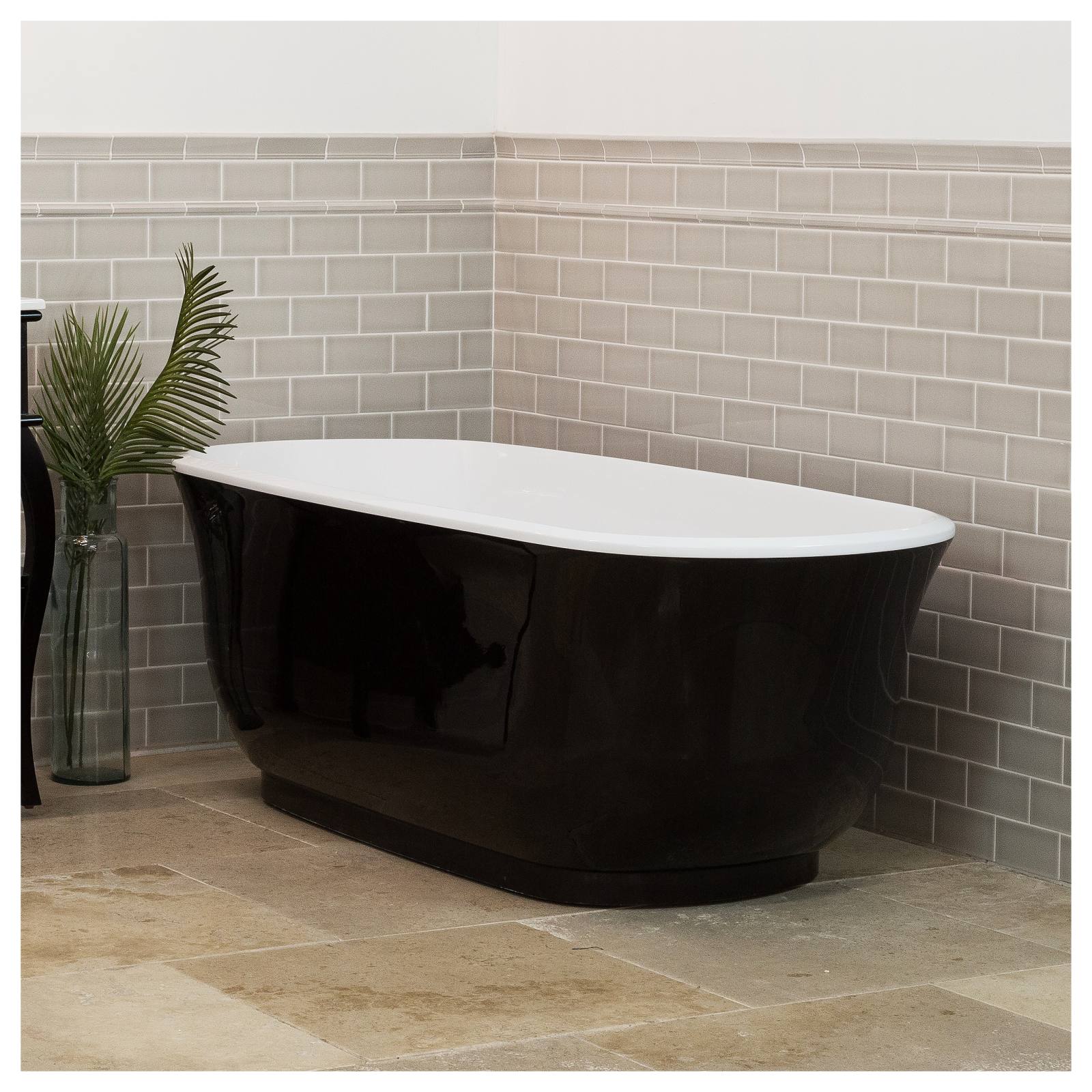 Marietta 170cm Freestanding Acrylic Bath w White Overflow & Waste, Black & White