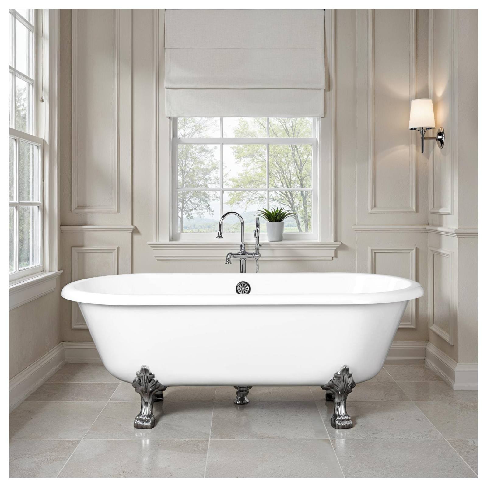 Bristol Acrylic Clawfoot Bath, White & Chrome Feet