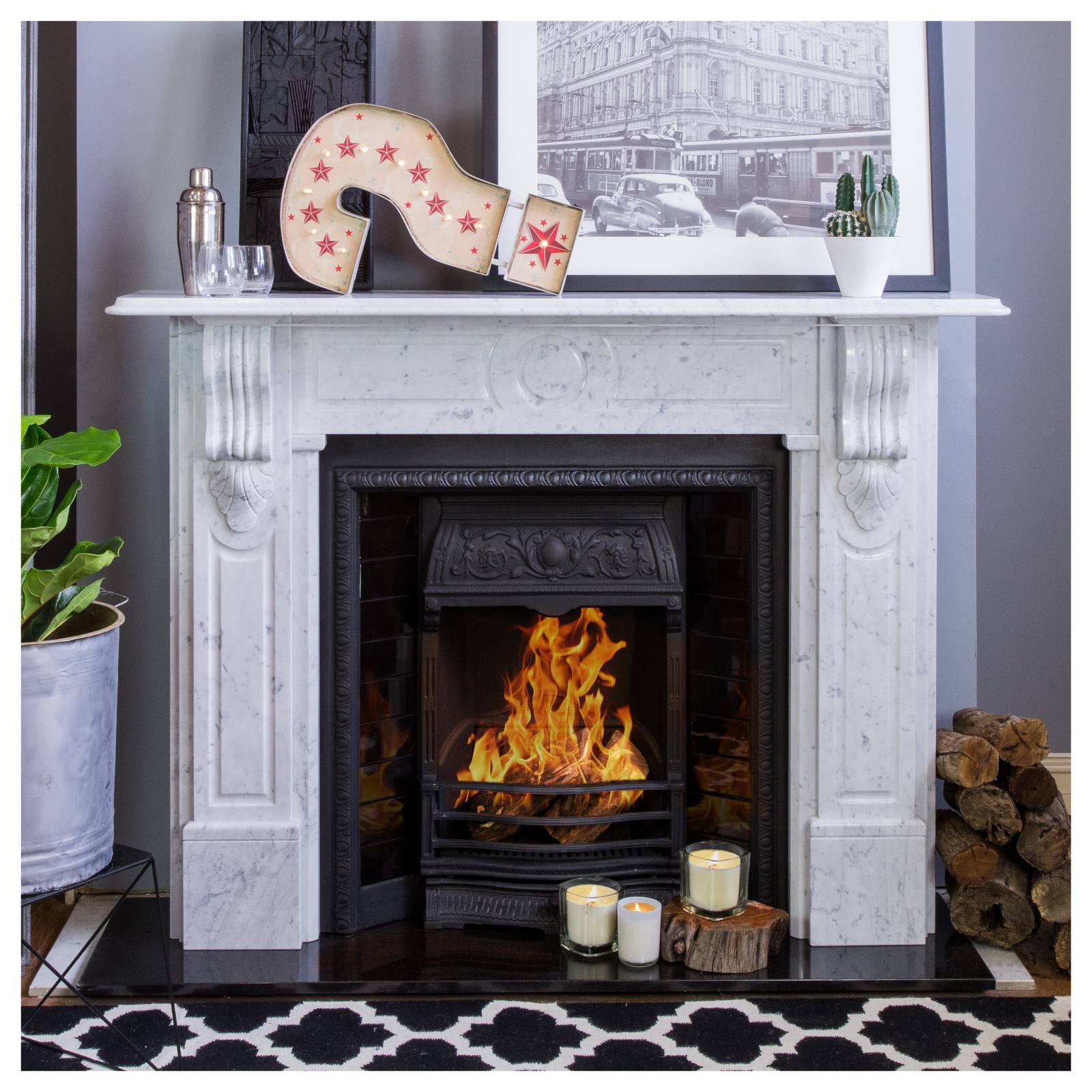 Melbourne Marble Mantel, White Carrara Marble