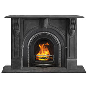 Evandale Arched Limestone Mantel, Belgium Black Limestone