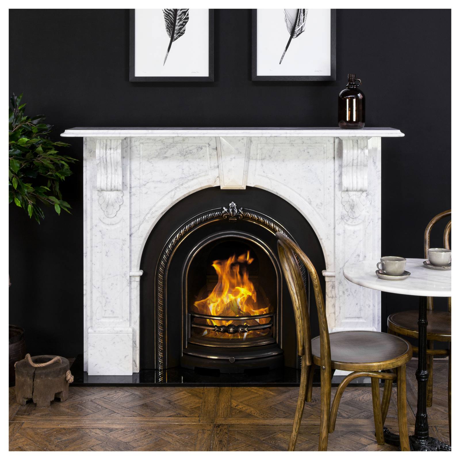 Evandale Arched Marble Mantel, White Carrara Marble