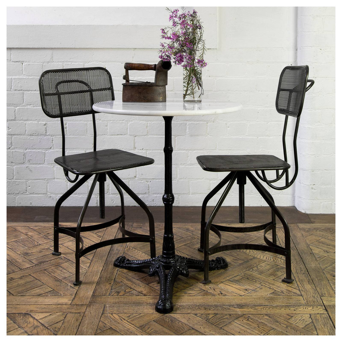 Milano Marble Table with Cast Iron Base, White