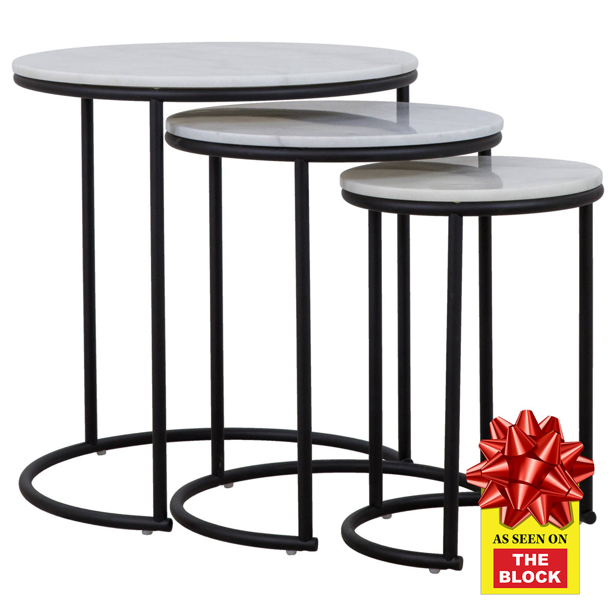 Taro 40cm Marble & Steel Side Table White