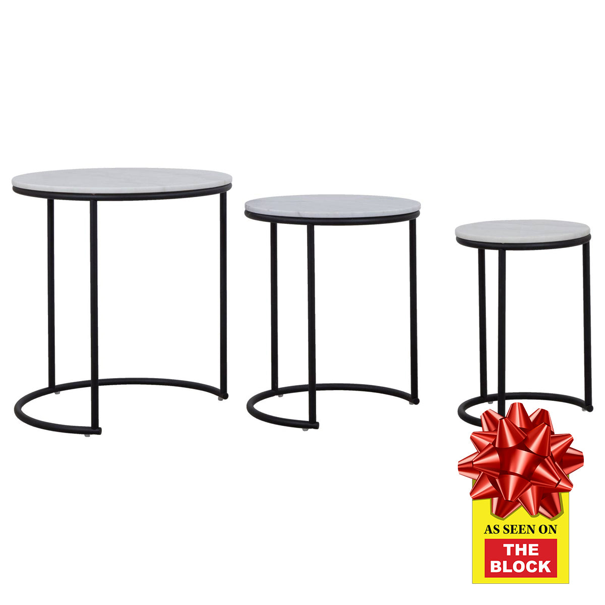 Taro 40cm Marble & Steel Side Table White