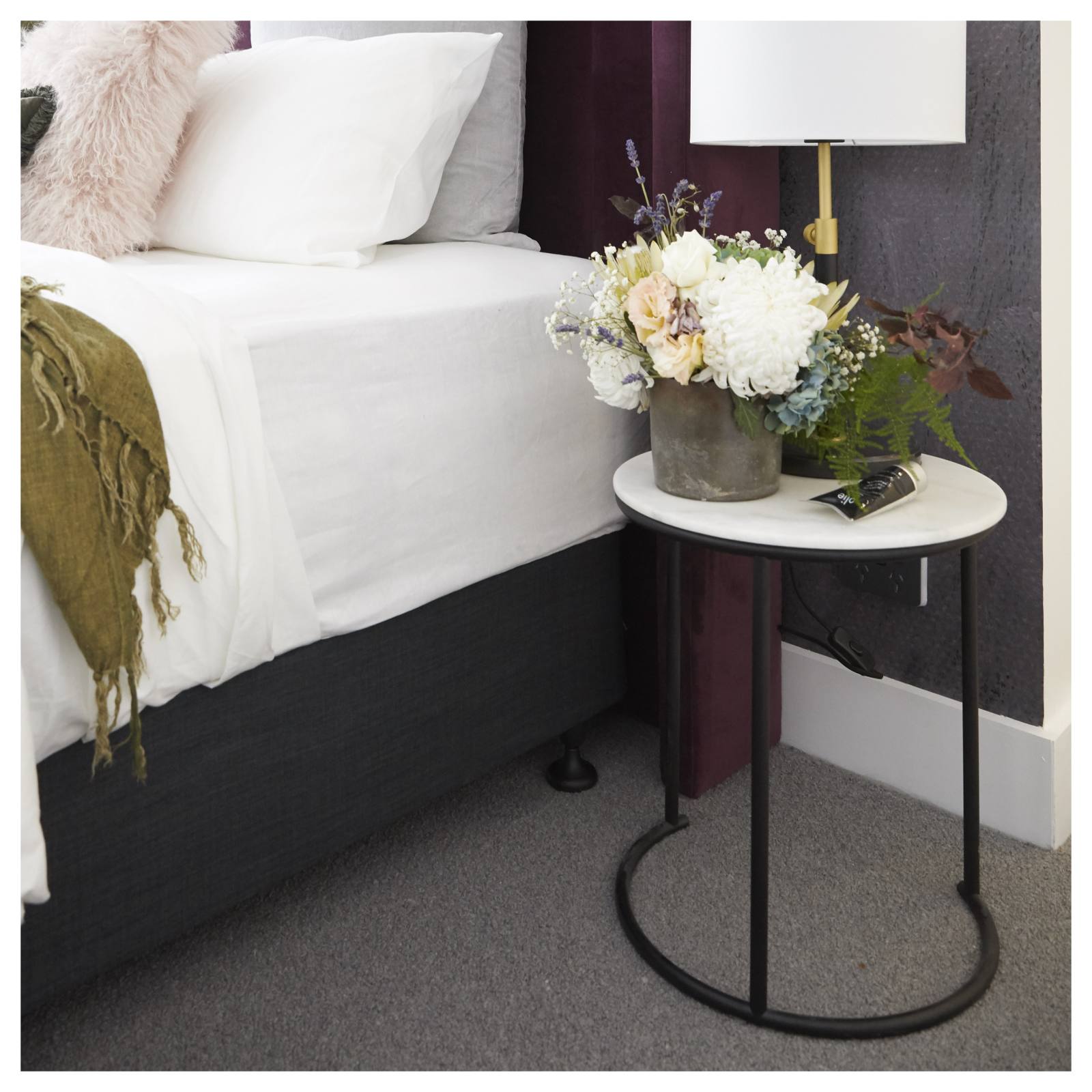 Taro 40cm Marble & Steel Side Table White